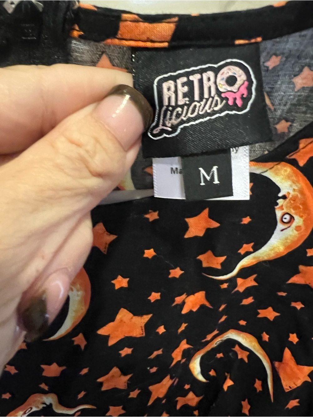 Retrolicious Black & Orange Celestial Moon Star Dress